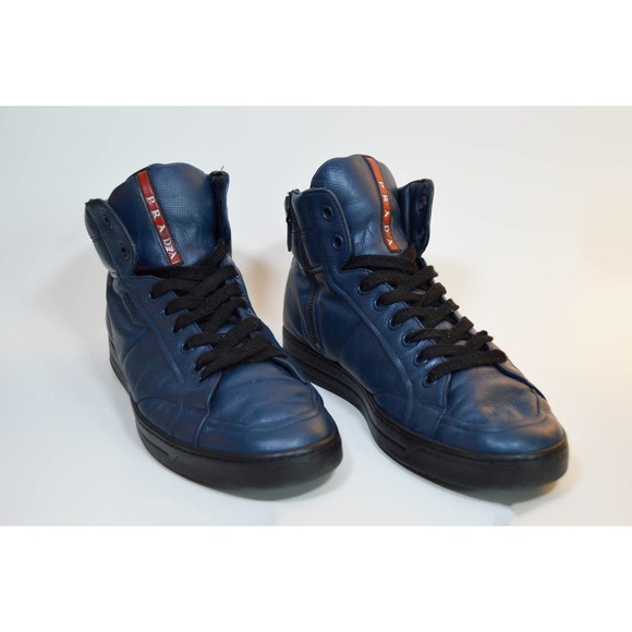 1980s vintage Prada Men's 7.5 hightop leather sneakers - Picture 2 of 9